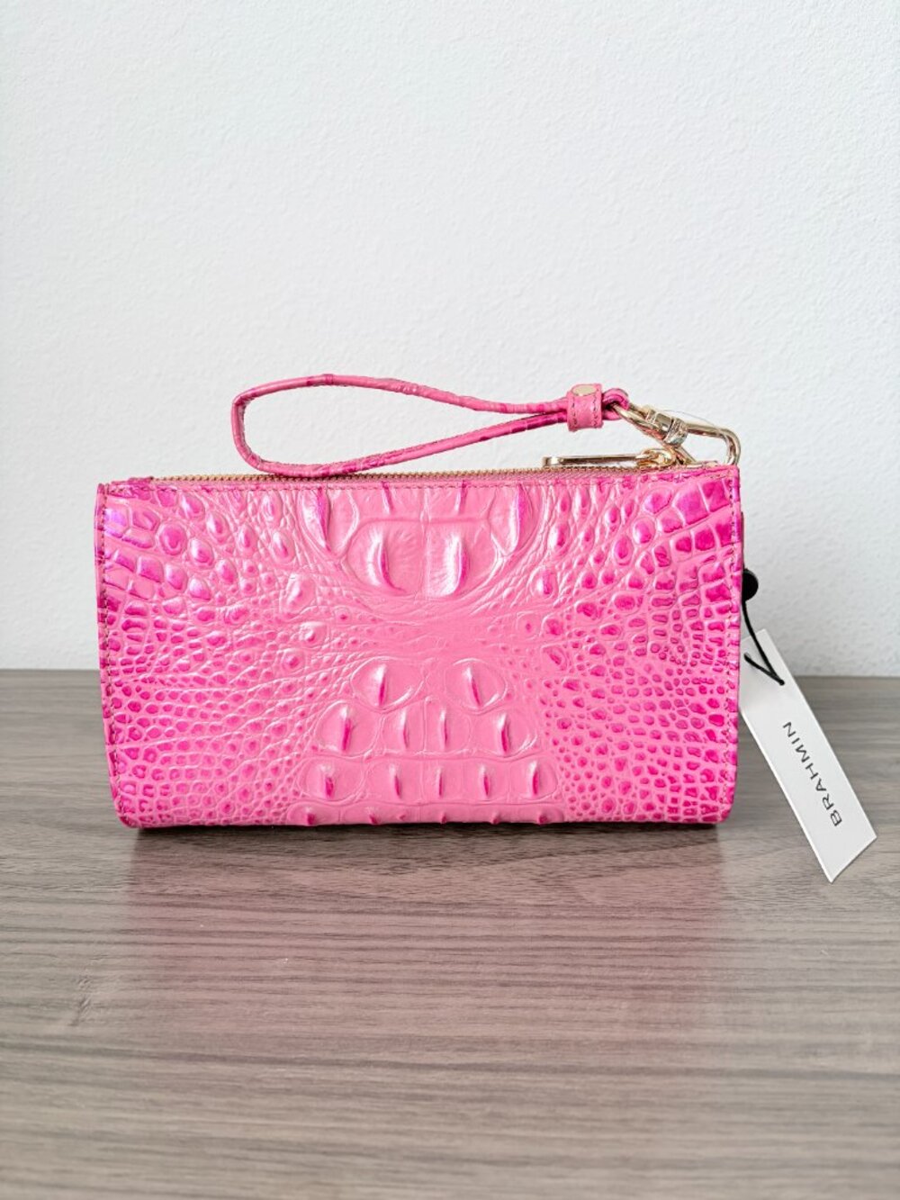 Brahmin Daisy Pink Croc Embossed Wristlet Wallet Clutch - Picture 2 of 7